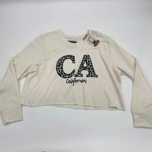 New STATE OF MINE Cropped Sweatshirt Cream Soft Fleece California Women's Sz XL - Picture 1 of 6